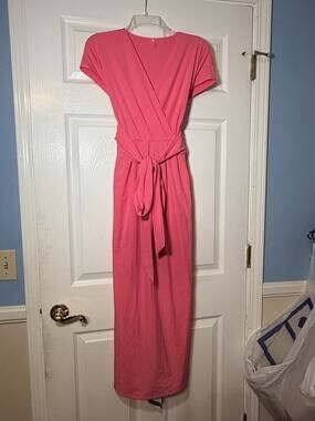 Halara Breezeful V-neck Short Sleeve Tie Back Casual Dress Pink Sz Large